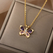 Crystal Butterfly Necklaces For WomenStainless Steel Crystal Purple BuSPECIFICATIONSBrand Name: ICFTZWEMetals Type: STAINLESS STEELOrigin: Mainland ChinaCN: ZhejiangNecklace Type: Pendant NecklacesMaterial: MetalGender: WomenStyle: TREMy StoreWakeproduct StoreWomenStainless Steel Crystal Purple Butterfly Charm Chain Choker Necklace Aesthetic Jewelry Gift