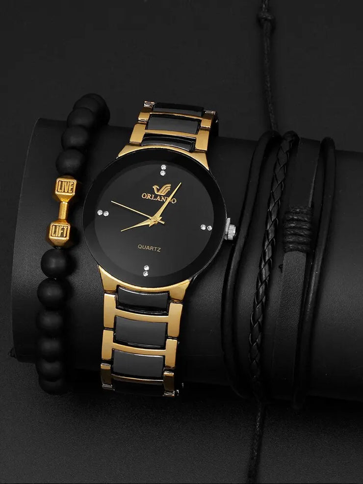 Quartz Watch 3PCs Fashion Personalized Men's Steel Band Quartz Watches