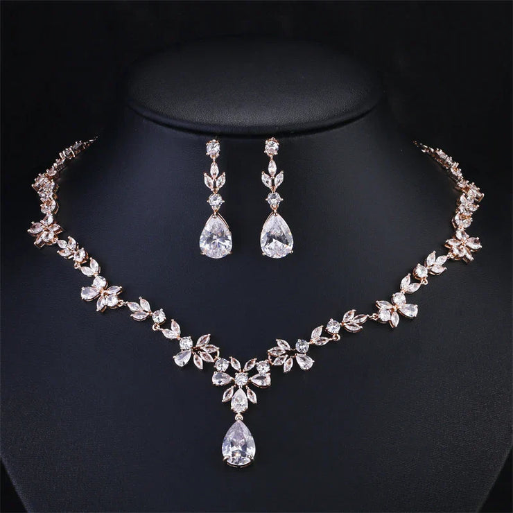 ZAKOL Brand Luxury AAA Zircon Earrings Necklace Jewelry Set Gorgeous C