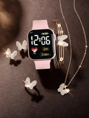 Love Square digital display digital Watch Girl Boy and Butterfly Color