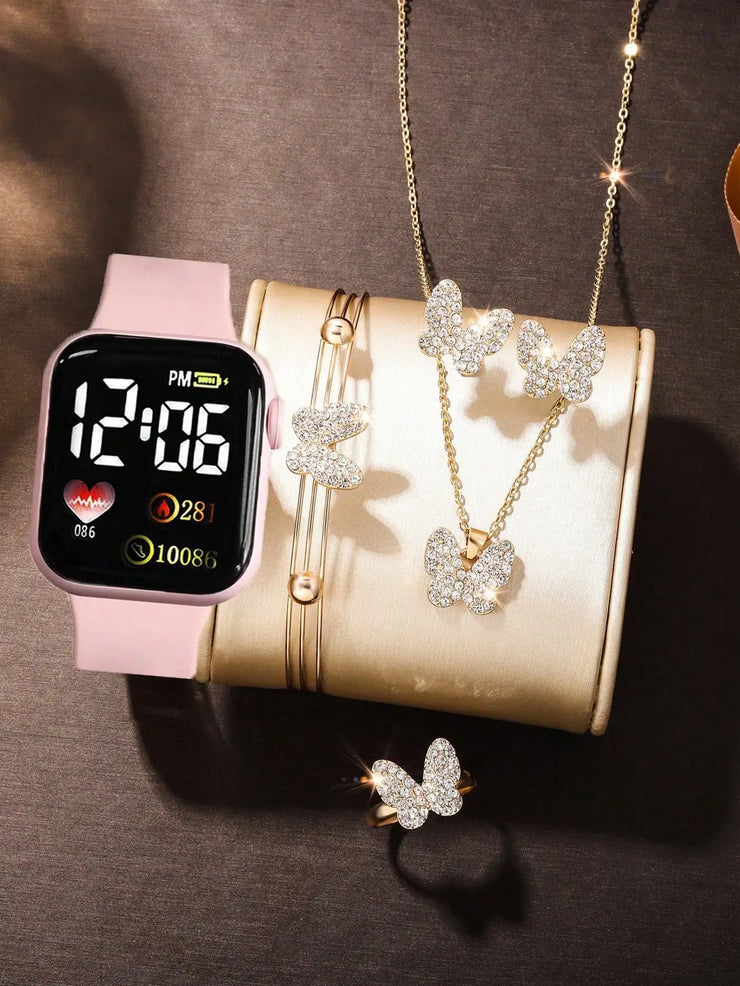 Love Square digital display digital Watch Girl Boy and Butterfly Color