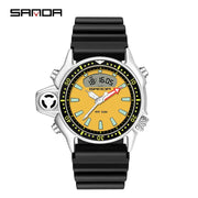 SANDA Sport Men Quartz Digital Watch Creative Diving Watches Men WaterSPECIFICATIONS
Brand Name: SANDA
Item Type: Quartz Wristwatches
Dial Window Material Type: Hardlex
Model Number: 3008
Case Shape: Irregular Shape
Dial Diameter: 38
MMy StoreWakeproduct StoreSANDA Sport Men Quartz Digital Watch Creative Diving Watches Men Waterproof Alarm Watch Dual Display Clock Relogio Masculino