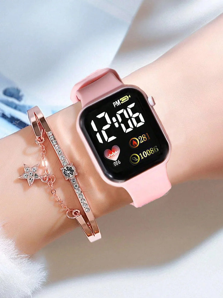 Love Square digital display digital Watch Girl Boy and Butterfly Color