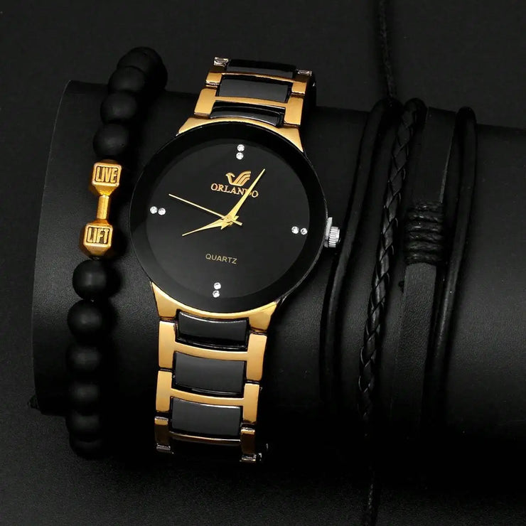 Quartz Watch 3PCs Fashion Personalized Men's Steel Band Quartz Watches