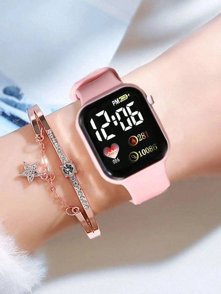 Love Square digital display digital Watch Girl Boy and Butterfly Color